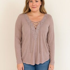American Eagle Lace-Up Soft & Sexy Top - Mauve